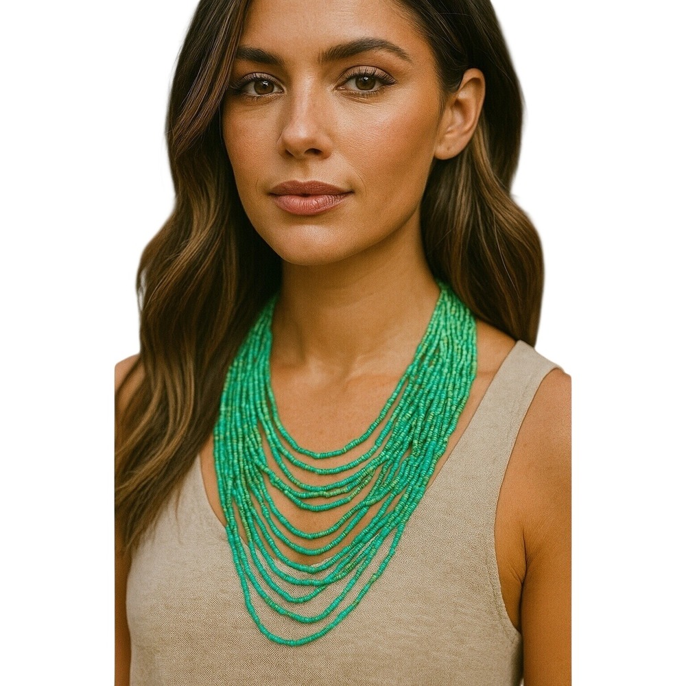 Gypsy Handmade Green Multistrand Beaded Statement Necklace New